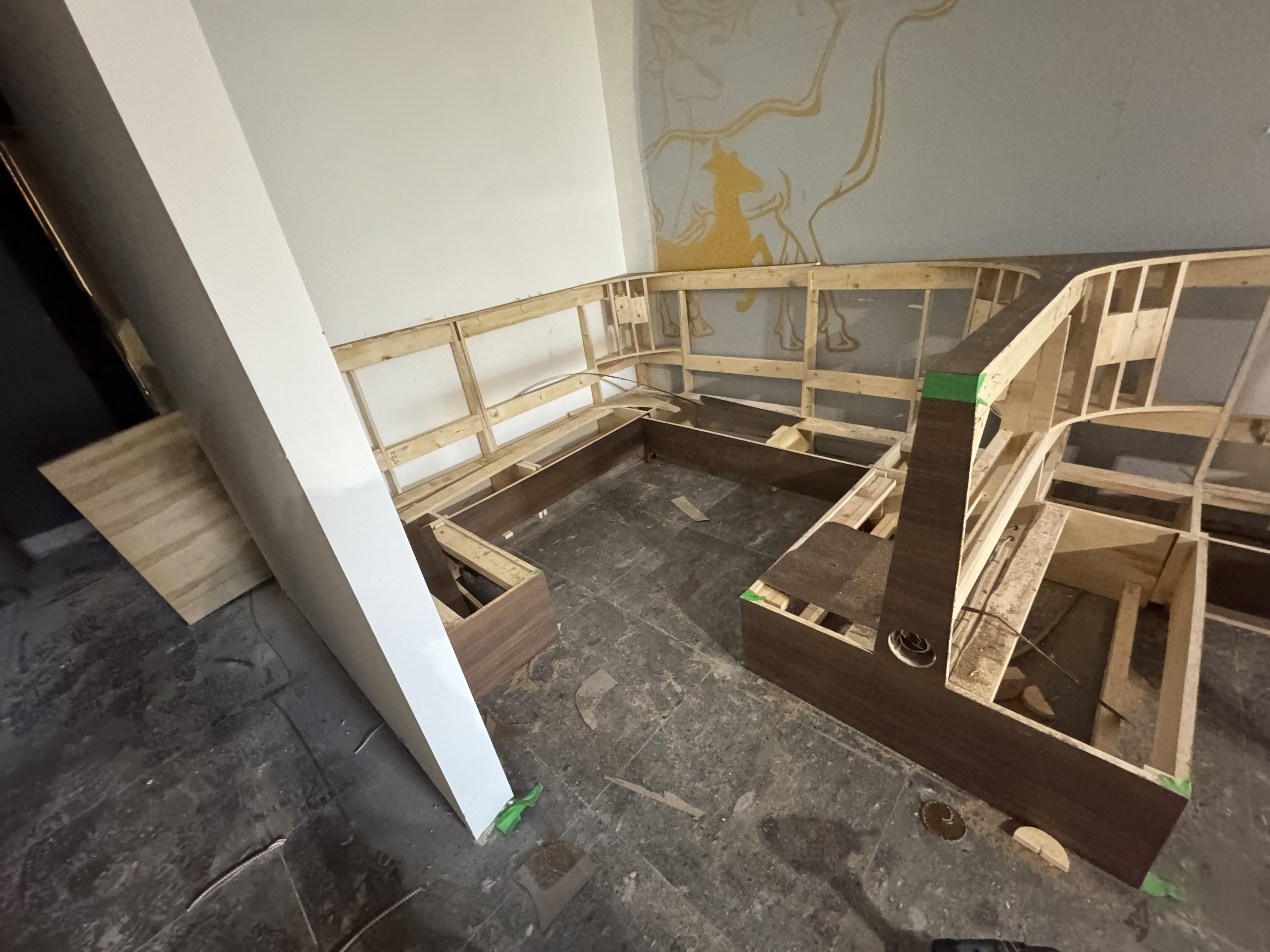 Corner booth frame build in progress